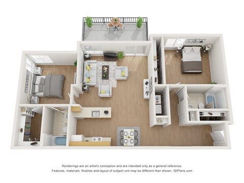Floor plan for 2 beds, 2 baths, 1146 sqft